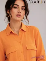 شومیز زنانه نخ موسلین پرتقالی دو جیب