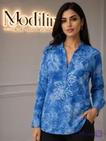 تونیک زنانه آبی گلدار نخ ایتالیایی