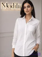 شومیز زنانه سفید طرح قلب لینن