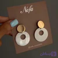 گوشواره دایره ای سفید طلایی کد 005