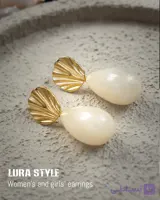 گوشواره میناکاری اویز شیری طلایی استیل ۱۰۱۰۶۸