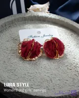گوشواره طرح گل برگ قرمز طلایی استیل ۱۰۱۰۵۹
