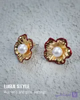 گوشواره گل طلایی قرمز مرواریدی استیل ۱۰۱۰۷۱