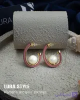 گوشواره میناکاری تناژ کالباسی مرواریدی استیل ۱۰۱۰۷۳