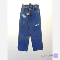شلوار جین نیم بگ سرمه ای برفکی طرح دار زنانه سایز 44