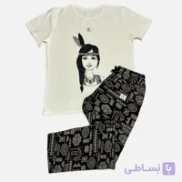 ست تی شرت و شلوار نخی زنانه طرح دختر سرخ پوست برند بیتاش سایز بزرگ