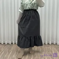 دامن لنین ساده زنانه و دخترانه فری سایز خاکستری قد 90