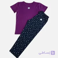 ست تی شرت و شلوار راحتی زنانه نخی بنفش برند Beytas سایز بزرگ