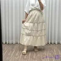 دامن بلند زنانه لینن کرم مدل طبقه ای فری سایز مناسب تا سایز 50