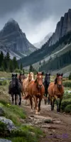 پوستر دیواری سه بعدی طرح دویدن اسب‌های وحشی در کوهستان | کد ۵۰۱۳