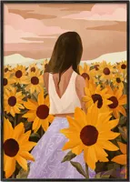 تابلو دکوراتیو دختر در میان گل‌های آفتاب گردان – Sunflower Evenings