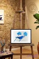 تابلو نقاشی آبرنگ حرفه ای" گلهای آبیه پرنده " اورجینال