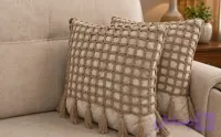کاور کوسن قلاببافی آرام رنگ نسکافه ای - سمی بافت