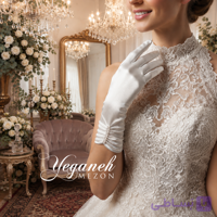دستکش عروس ساتن سفید مرواریدی چین دار