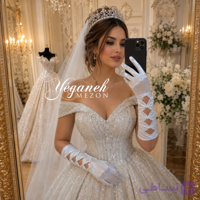 دستکش عروس ساتن سفید مدل پاپیونی مرواریدی