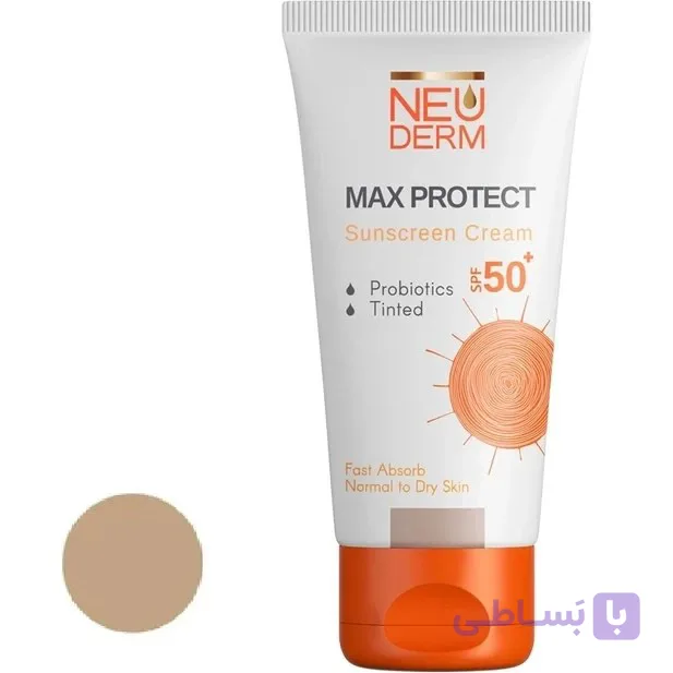 ‫کرم ضد آفتاب مکس پروتکت نئودرم رنگی مدل پوست نرمال تا خشک SPF50 حجم 50 میل