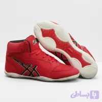 کفش کشتی حرفه‌ای Asics قرمز – ساق بلند، زیره تخصصی با چسبندگی بالا