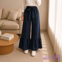 شلوار لینن زنانه پاپیونی چین‌دار | لینن شسته شده بدون آبرفت