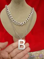 گردنبند دو لاین آویز حرف B استیل زنانه