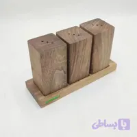 ست ۳ عددی نمکدان چوبی گردو با پایه چوبی مدل رومیزی – دست‌ساز و طبیعی