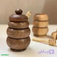 ظرف عسل خوری چوب گردو به همراه قاشق چوبی دست‌ساز