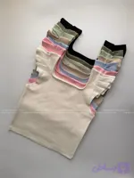 کراپ تاپ زنانه یقه خشتی سرشونه چین نخ پنبه سوپر کشبافت فری سایز