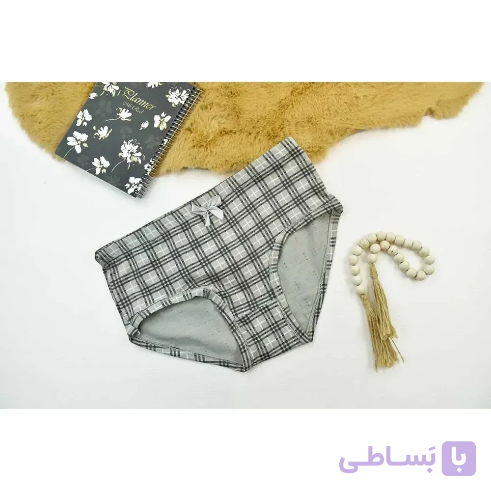 شورت زنانه نخی چهارخانه طوسی کد 11563