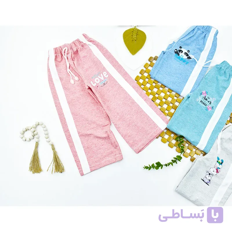 شلوار بگ دخترانه طرح LOVE سایز 4 تا 6 سال پارچه ملانج