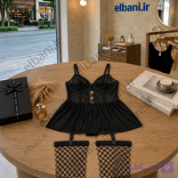 لباس خواب آی تن فنردار سایز بزرگ رنگ مشکی به همراه جوراب زنبوری کد 4052