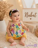 تاپ شلوارک دخترانه گلبهار | لباس نخی کودک نوزاد تا ۹ سال