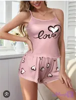تاپ شورتک ساتن ابریشم 3007 گل‌بهی love