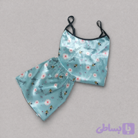 کراپ شورتک ساتن ابریشم3056 طرح بابونه آبی