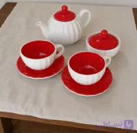 سرویس چای سفید قرمز سرامیکی دست ساز