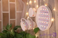 ست چای خوری دونفره سرامیکی دستساز طرح رز راه راه رنگ صورتی نقاشی شده