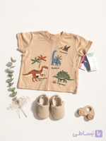 تیشرت پسرانه ،برند PL.Baby.رنگ بژ،طرح دایناسور، نخ پنبه،کد.  001