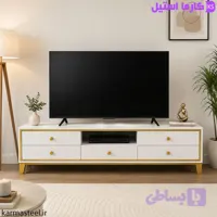 میز تلویزیون مدل زبرا بدنه هایگلاس استیل طلایی و نقره ایی