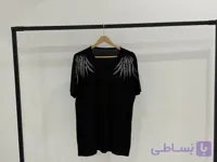 تیشرت مشکی نگین دار آستین سه ربع جنس نخ ویسکوز اعلا