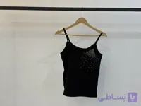 تاپ زنانه مشکی نخ پنبه طرح نگین دار