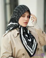 روسری ابریشم توییل مشکی قواره 90 وارداتی طرح گوچی