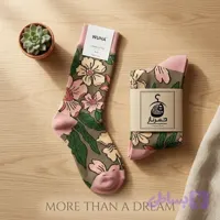 جوراب ساق‌دار پنبه‌ای طرح گل‌دار آبرنگی (زیتونی و صورتی)