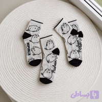 جوراب سفید مشکی دخترانه وارداتی طرح گربه تپل