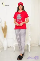 ست راحتی زنانه تیشرت و شلوار مدل BEAR قرمز با شلوار چهارخانه در آبادان | قسطی + ارسال سریع