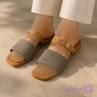 صندل دمپایی زنانه مدل ونوس طبی و راحت رنگ مشکی و خاکستری