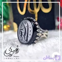 انگشتر مردانه عقیق مشکی با حکاکی دست استاد فتح و رکاب آلیاژ نقره روس