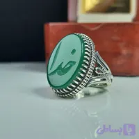 انگشتر نقره مردانه عقیق سبز با حکاکی دست استاد فتح عیار 925 (کد YM93U)
