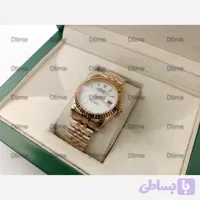 ساعت مچی مردانه رولکس دیت جاست رزگلد صفحه سفید با بند استیل و موتور ژاپن (کد URBQ5)