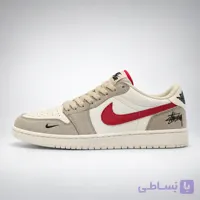 کتونی مردانه نایکی ایر جردن ۱ لو استوسی کرم قرمز | Nike Air Jordan 1 Low Stussy Cream Red