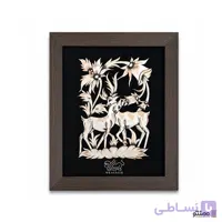 تابلو قلمزنی مشبک دیوار کوب طرح آهو و گل 30*25