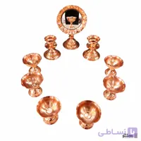 ست هفت سین پیاله، شمعدان و آینه سیاه قلم مسی 9 تکه