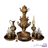 سرویس سماور ذغالی برنجی 12 پارچه مدل توپی